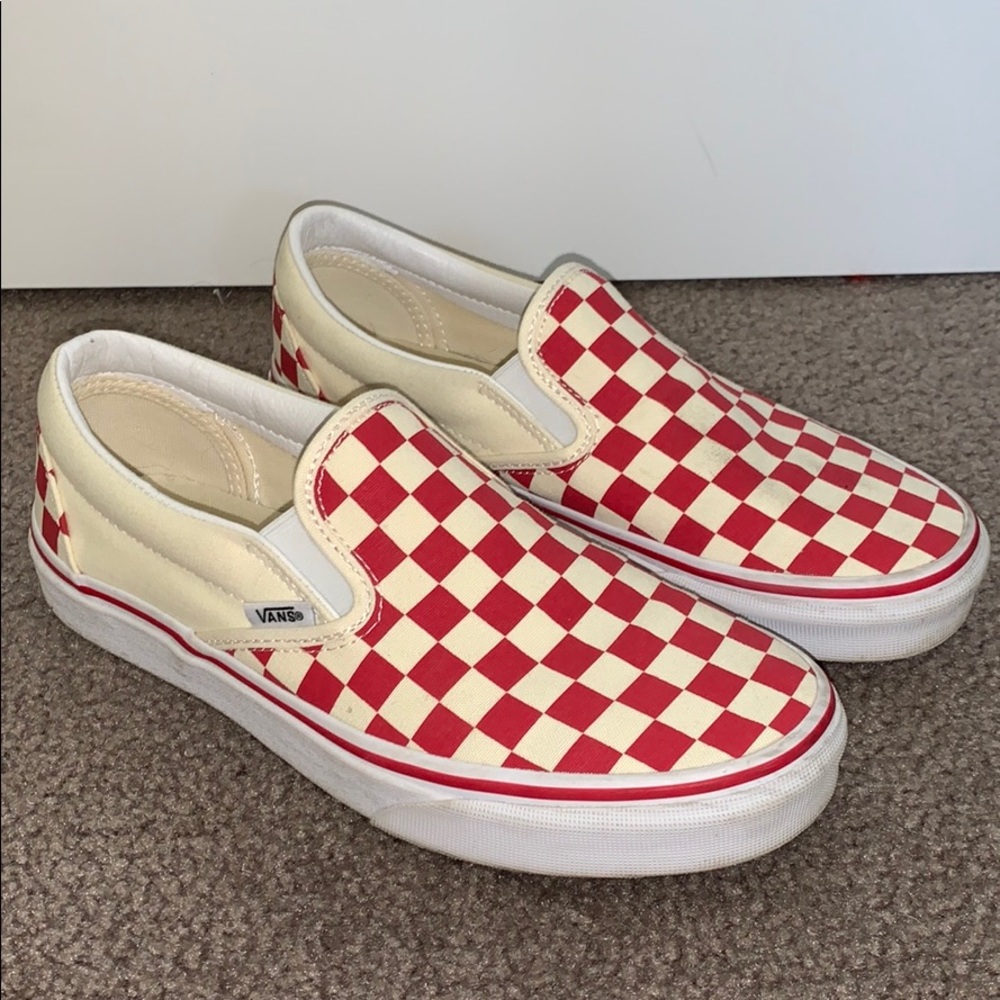 Red Checkered Vans Classic Slip On